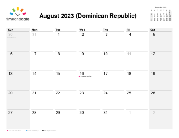 Calendar for 2023 in Dominican Republic