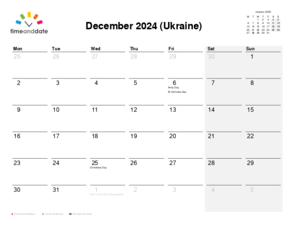 Calendar for 2024 in Ukraine