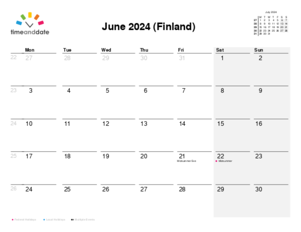 Calendar for 2024 in Finland