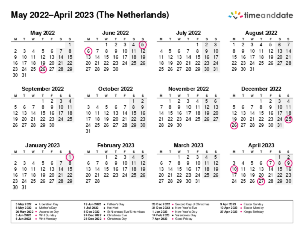 Calendar for 2022 in The Netherlands