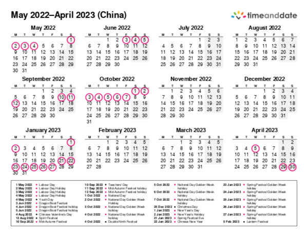 Printable Calendar 2022 for China (PDF)