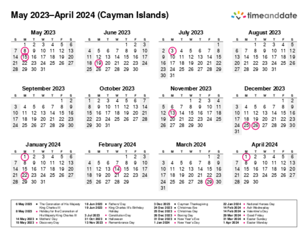 Calendar for 2023 in Cayman Islands