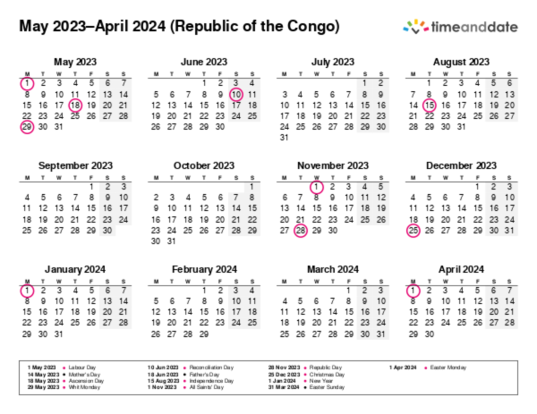 Calendar for 2023 in Republic of the Congo
