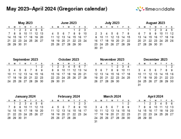 Calendar for 2023 in Gregorian calendar
