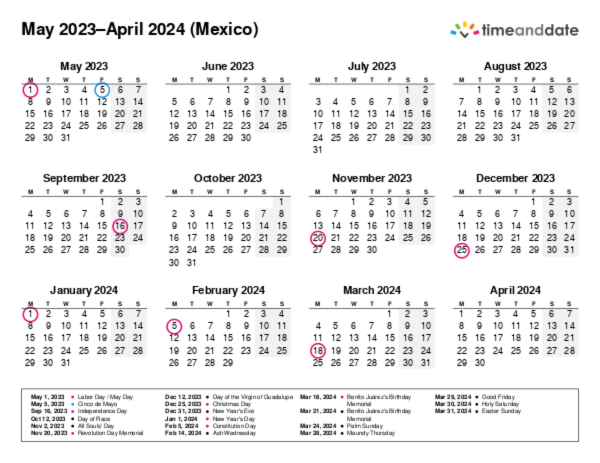 Calendar for 2023 in Mexico