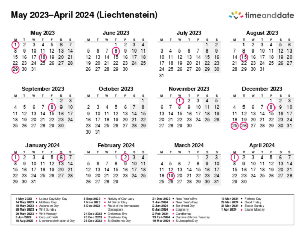 Calendar for 2023 in Liechtenstein