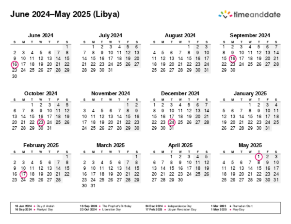 Calendar for 2024 in Libya