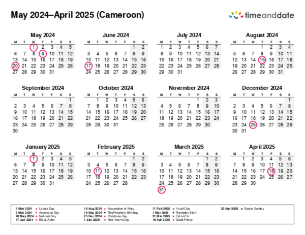 Calendar for 2024 in Cameroon