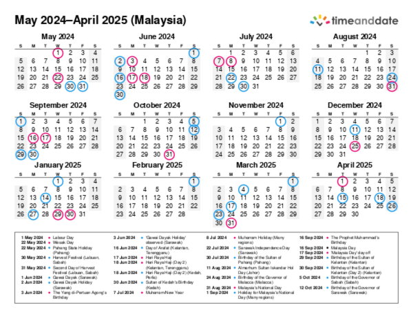 Calendar for 2024 in Malaysia