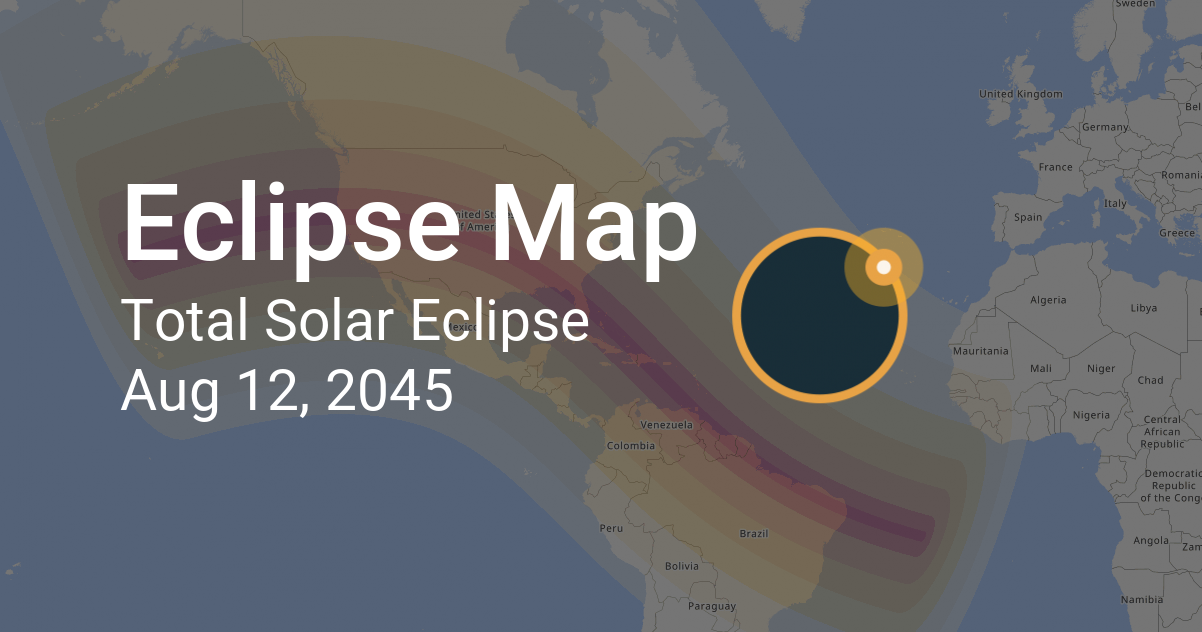 Map of Total Solar Eclipse on August 12, 2045